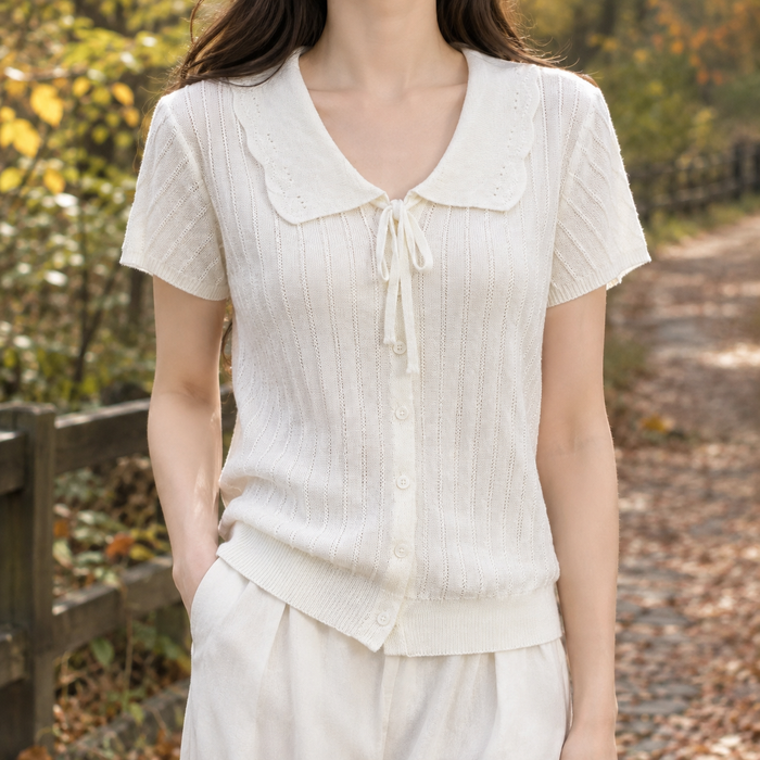 Stella-Marie Scalloped Collar Cardigan