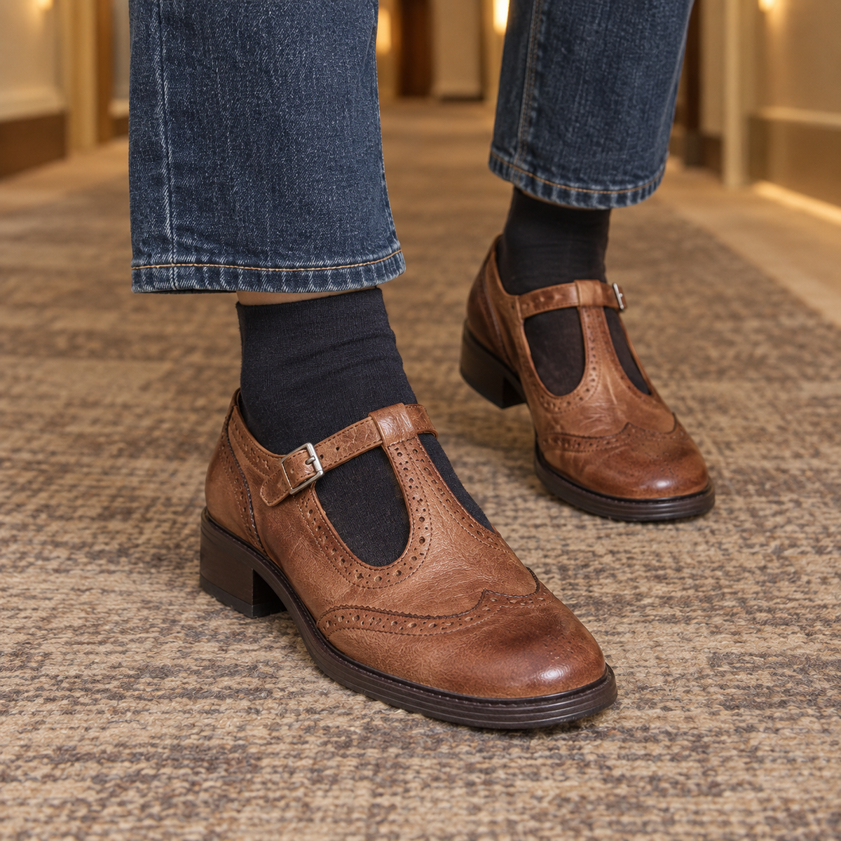 Isernia Brogue Mary Janes - Brown