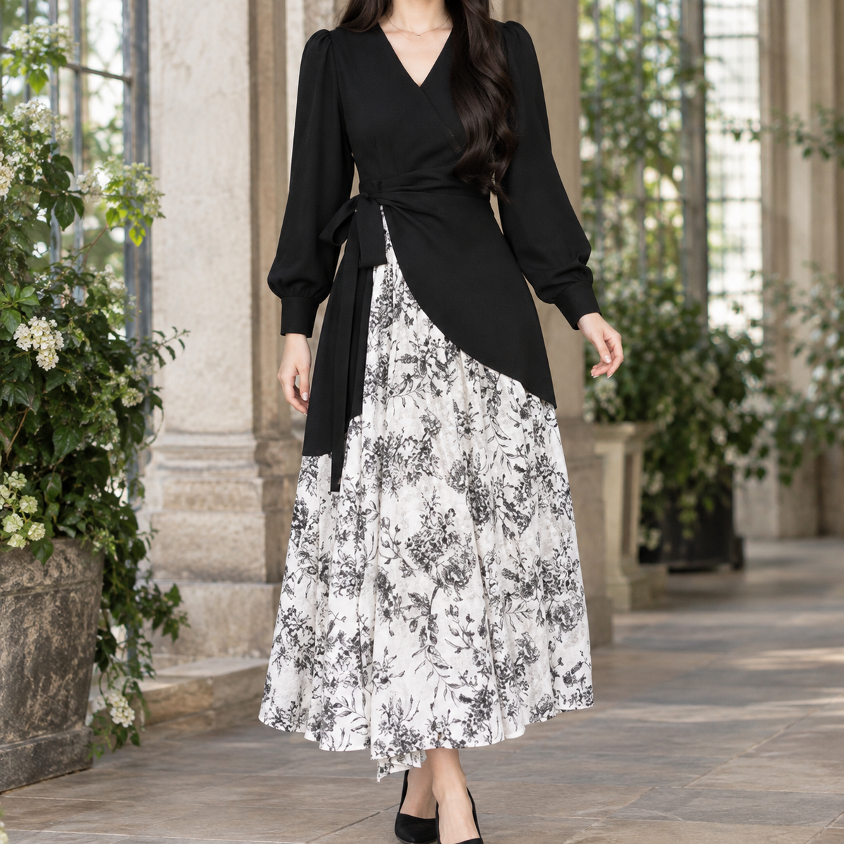 Isabel Asymmetric Midi Dress - Floral