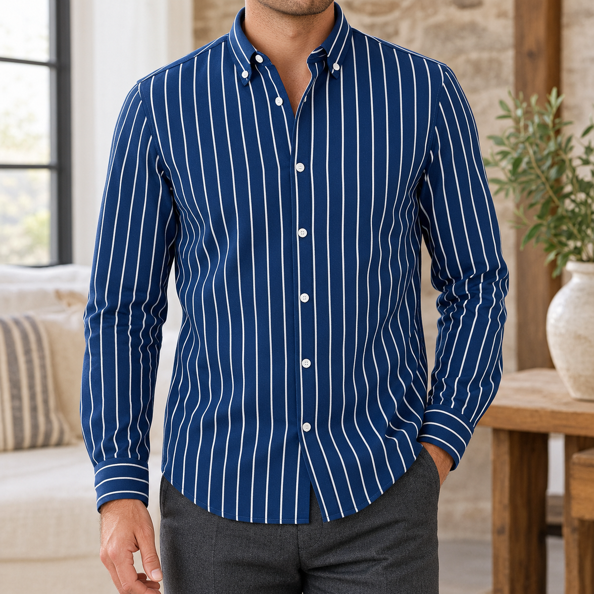 Evan Striped Shirt - Navy Blue