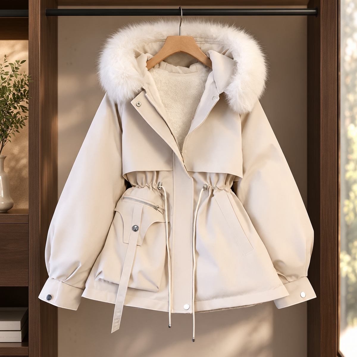 Sabina-Jade Drawstring Parka - White