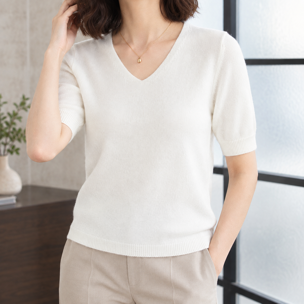 Joelle V-Neck Sweater - White