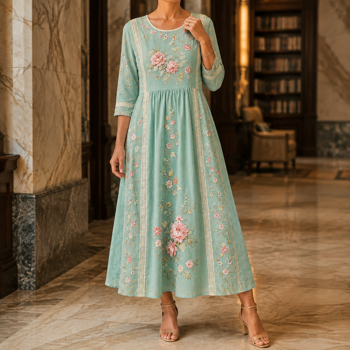 Beatrix Floral Maxi Dress - Sage Green