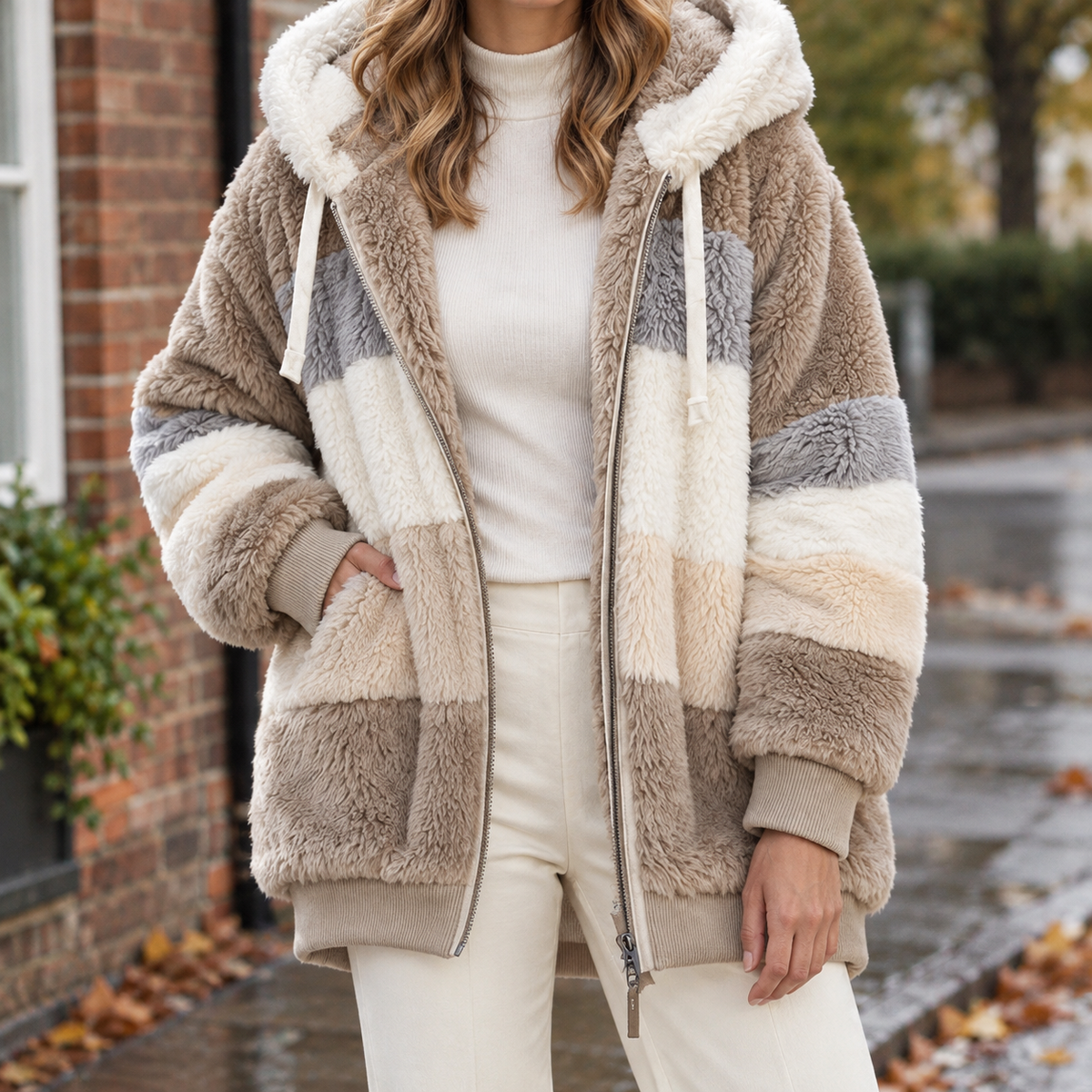 Letitia Colorblock Teddy Jacket - Khaki