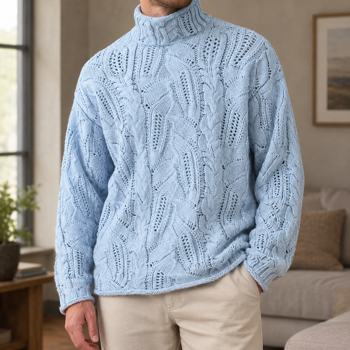 Anselm High Neck Sweater - Ice Blue