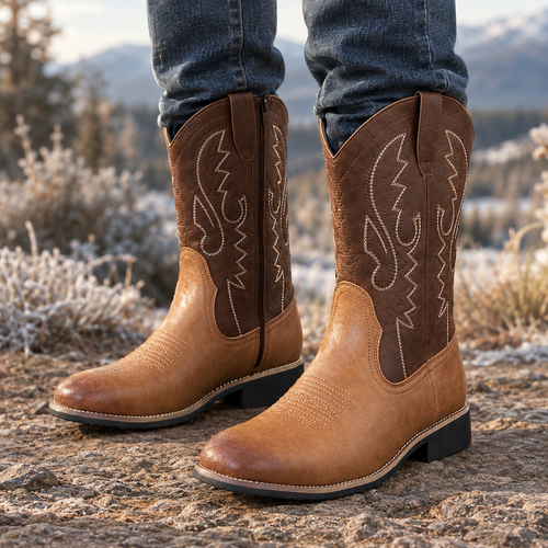 Capaldi Embroidered Cowboy Boots - Brown