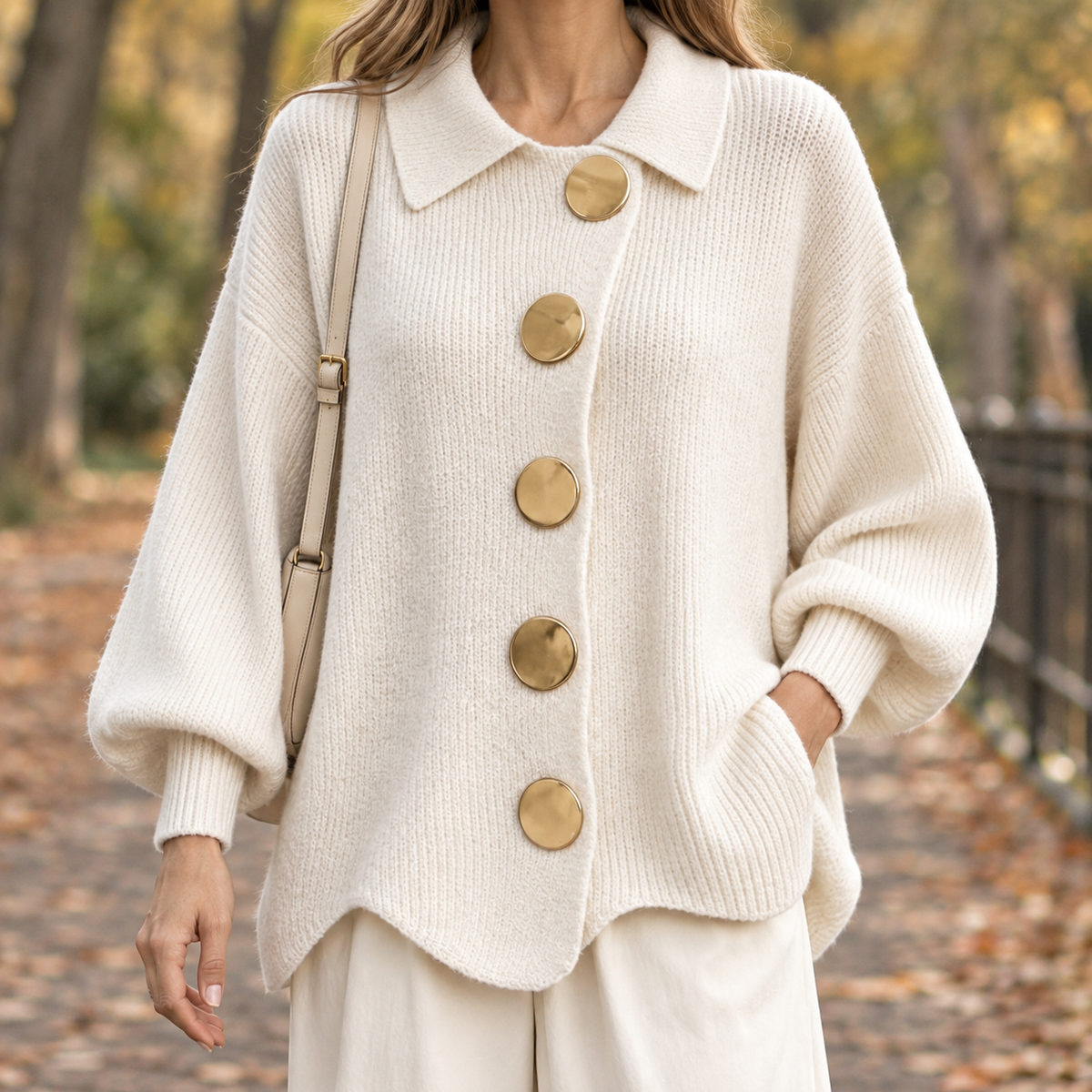 Gwendolyn-Lane Button Front Cardigan - Off White
