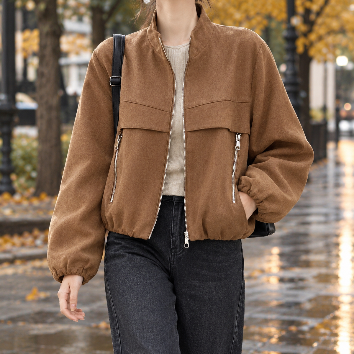 Gillian Cropped Jacket - Brown