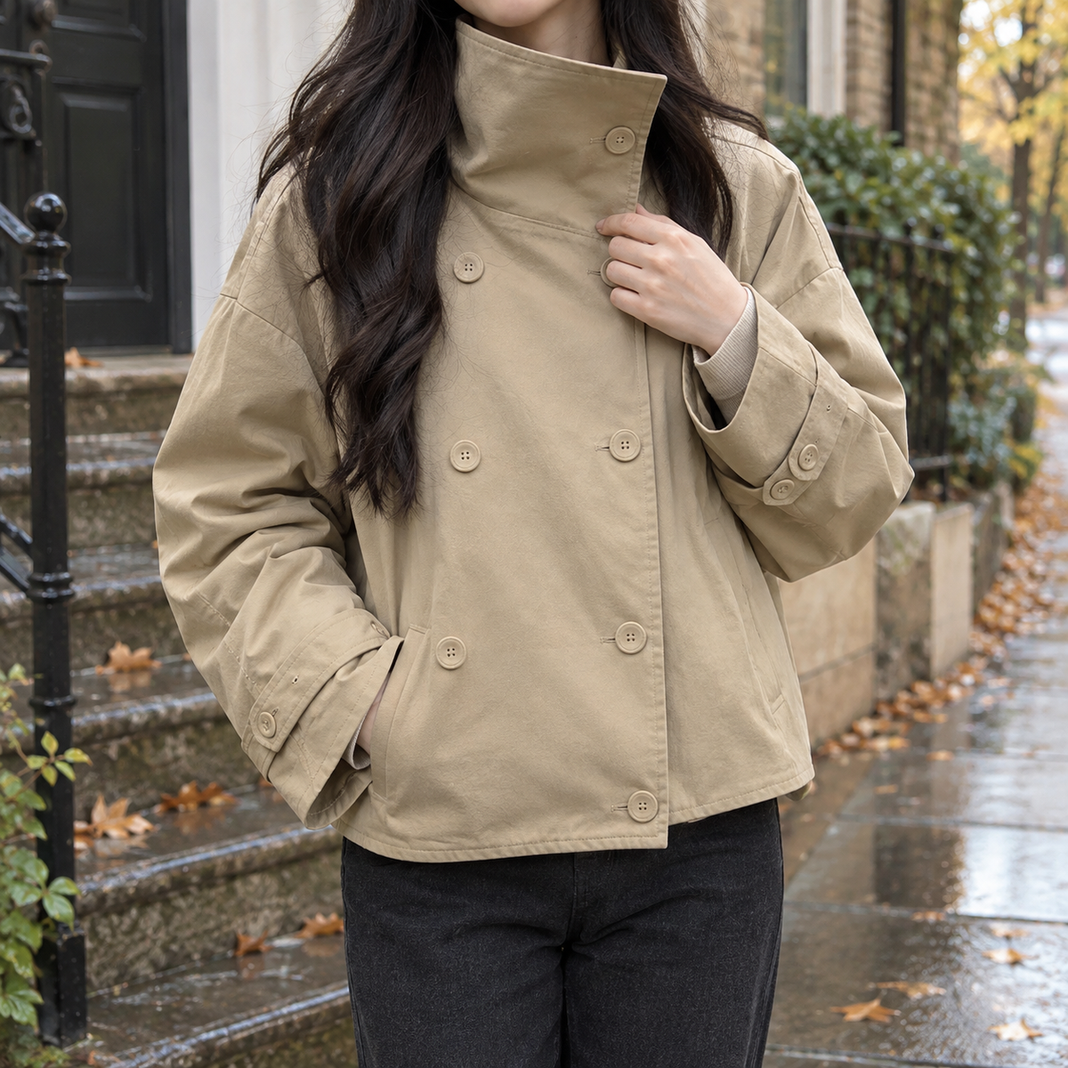 Esme-Grace Double Breasted Jacket - Khaki