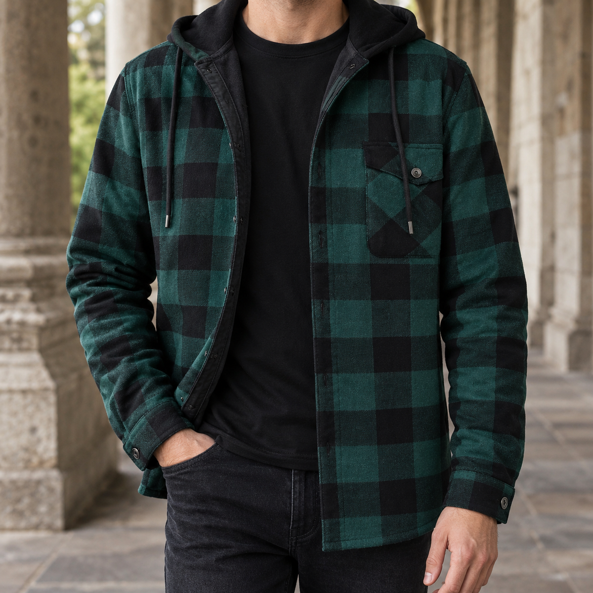 Vaughn Hooded Jacket - Green Plaid