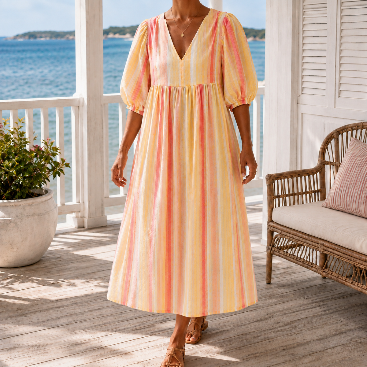Pippa Striped Midi Dress - Orange