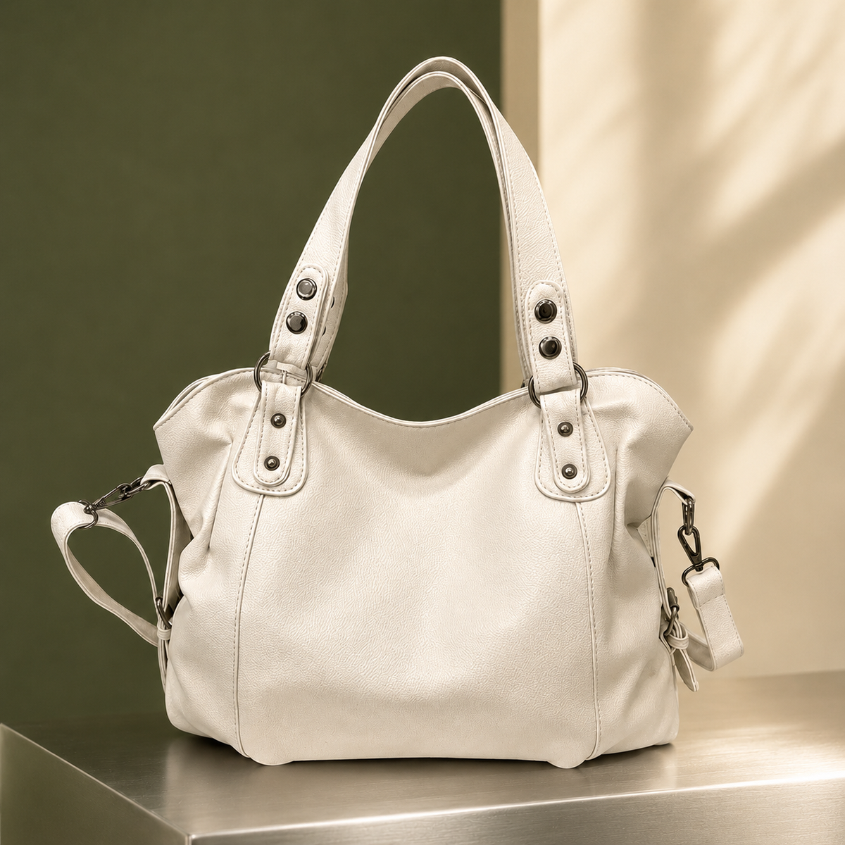 Willa Studded Hobo Bag - Beige