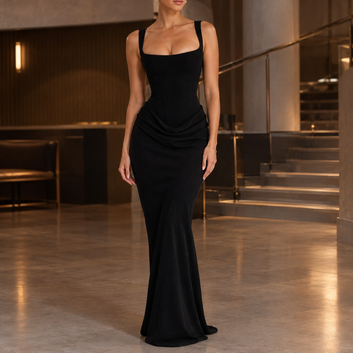 Bella-Kate Corset Maxi Dress - Black