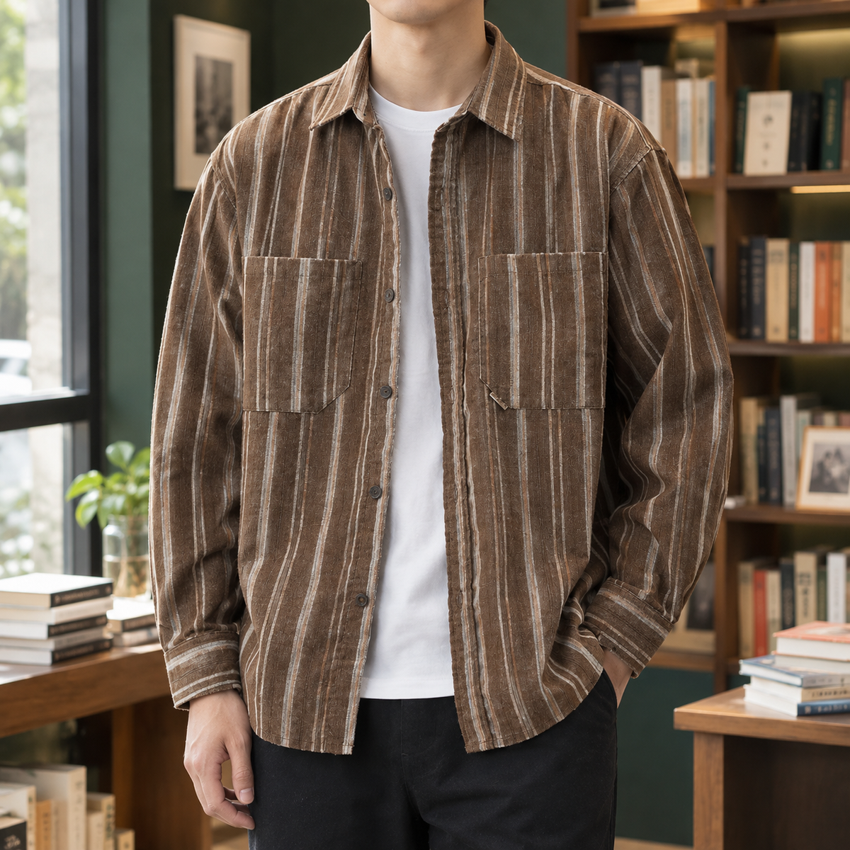 Calvin Striped Overshirt - Coffee