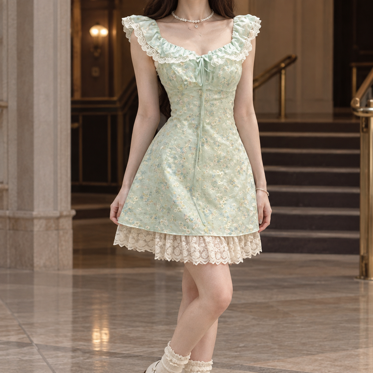 Selma Floral Mini Dress - Mint Green