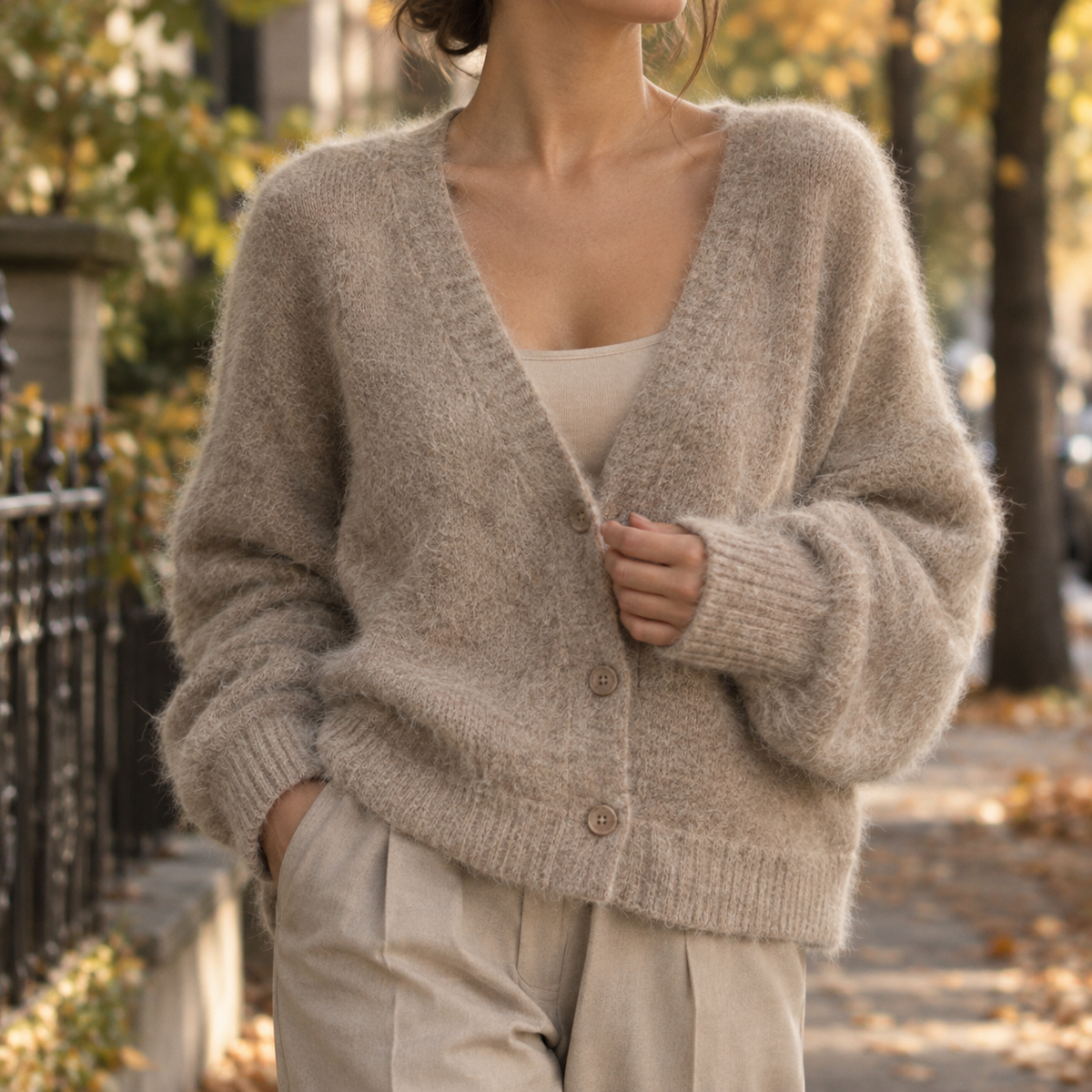 Fabienne V-Neck Cardigan - Khaki