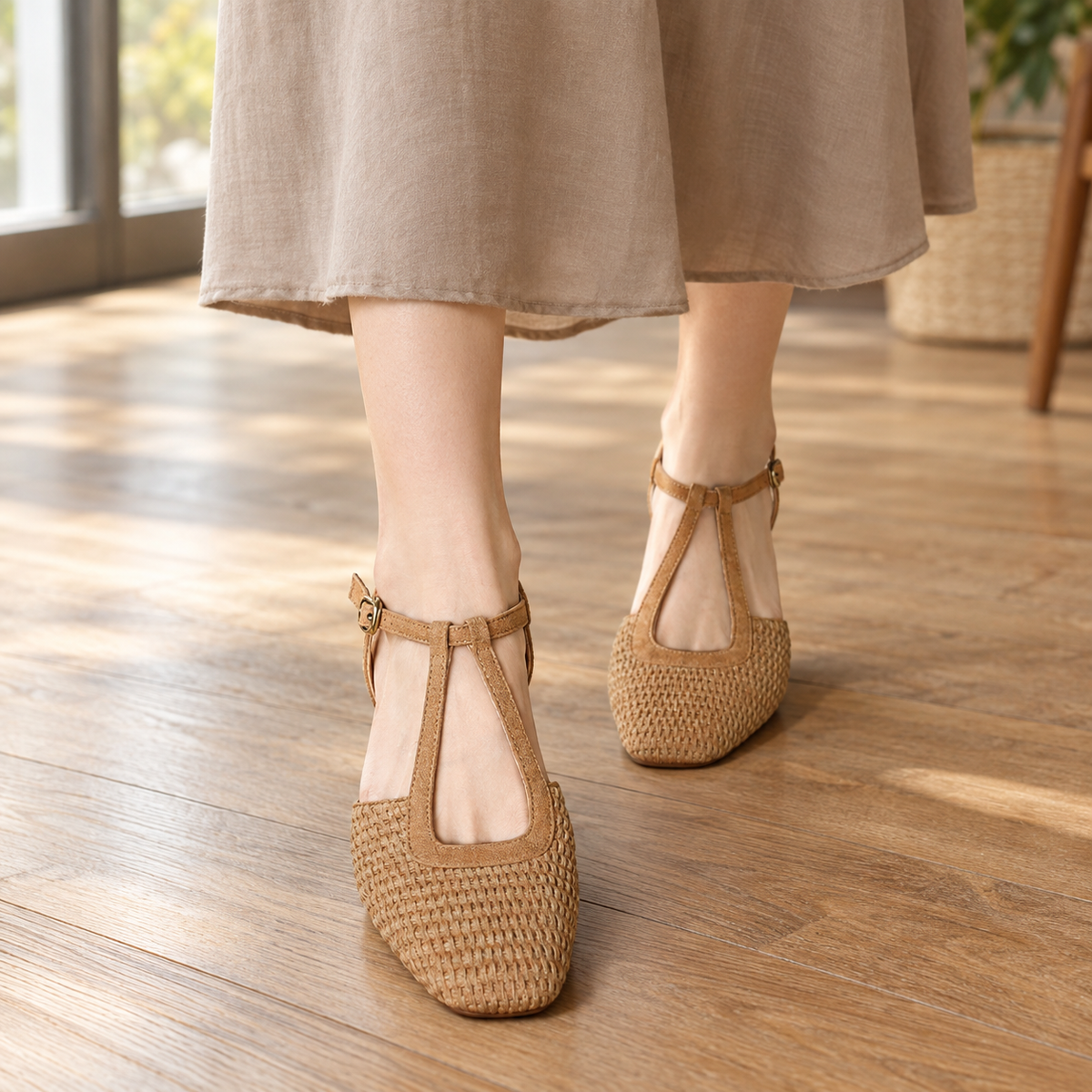 Comacchio T Strap Heels - Caramel Brown