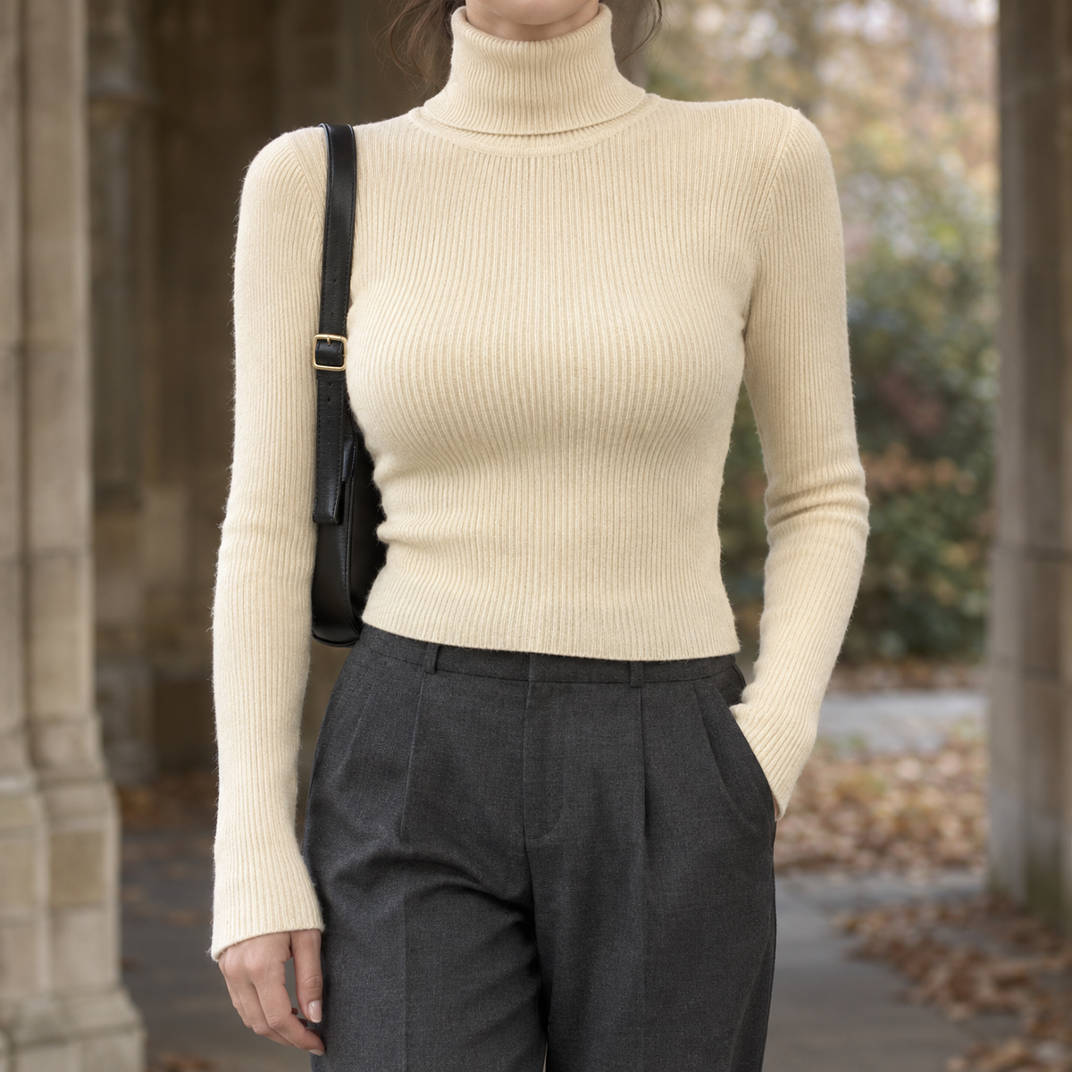 Caroline Ribbed Turtleneck - Apricot