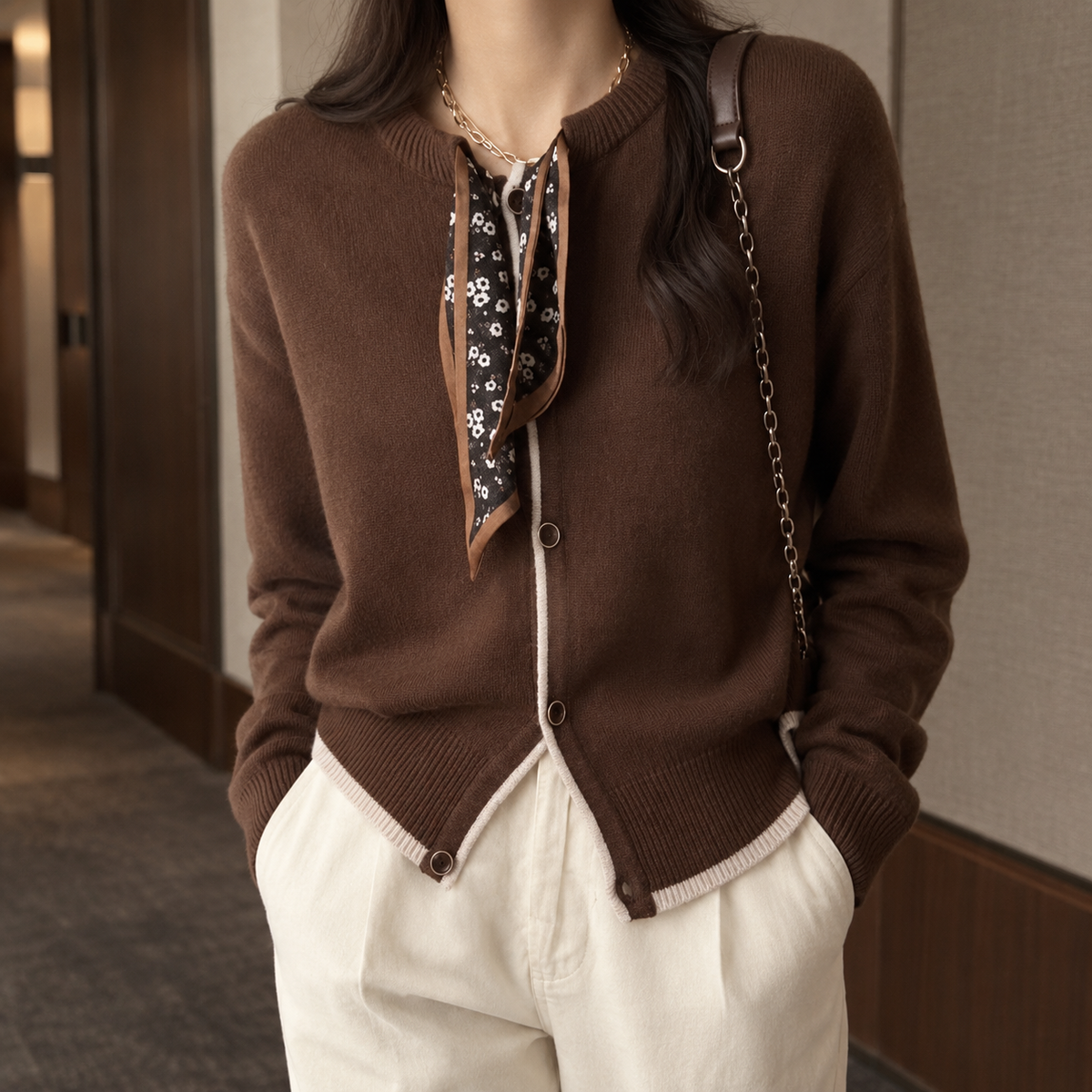 Darrow Scarf Tie Cardigan - Brown