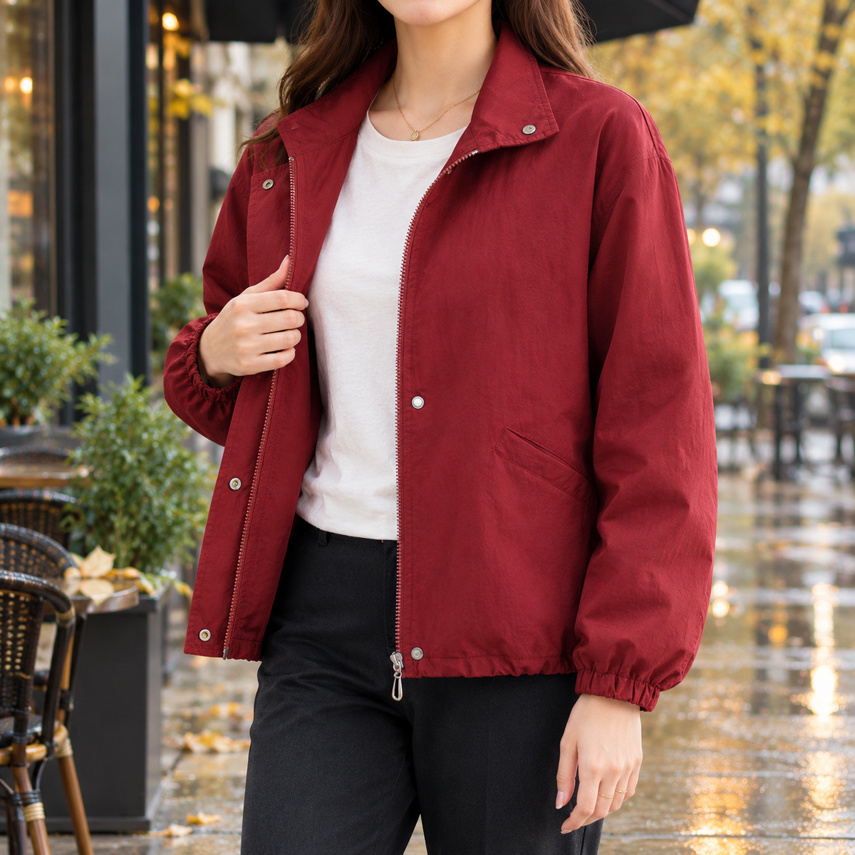 Wendy Stand Collar Jacket - Date Red