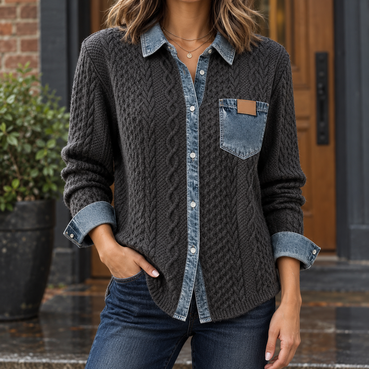 Joy Cable Knit Cardigan - Dark Gray
