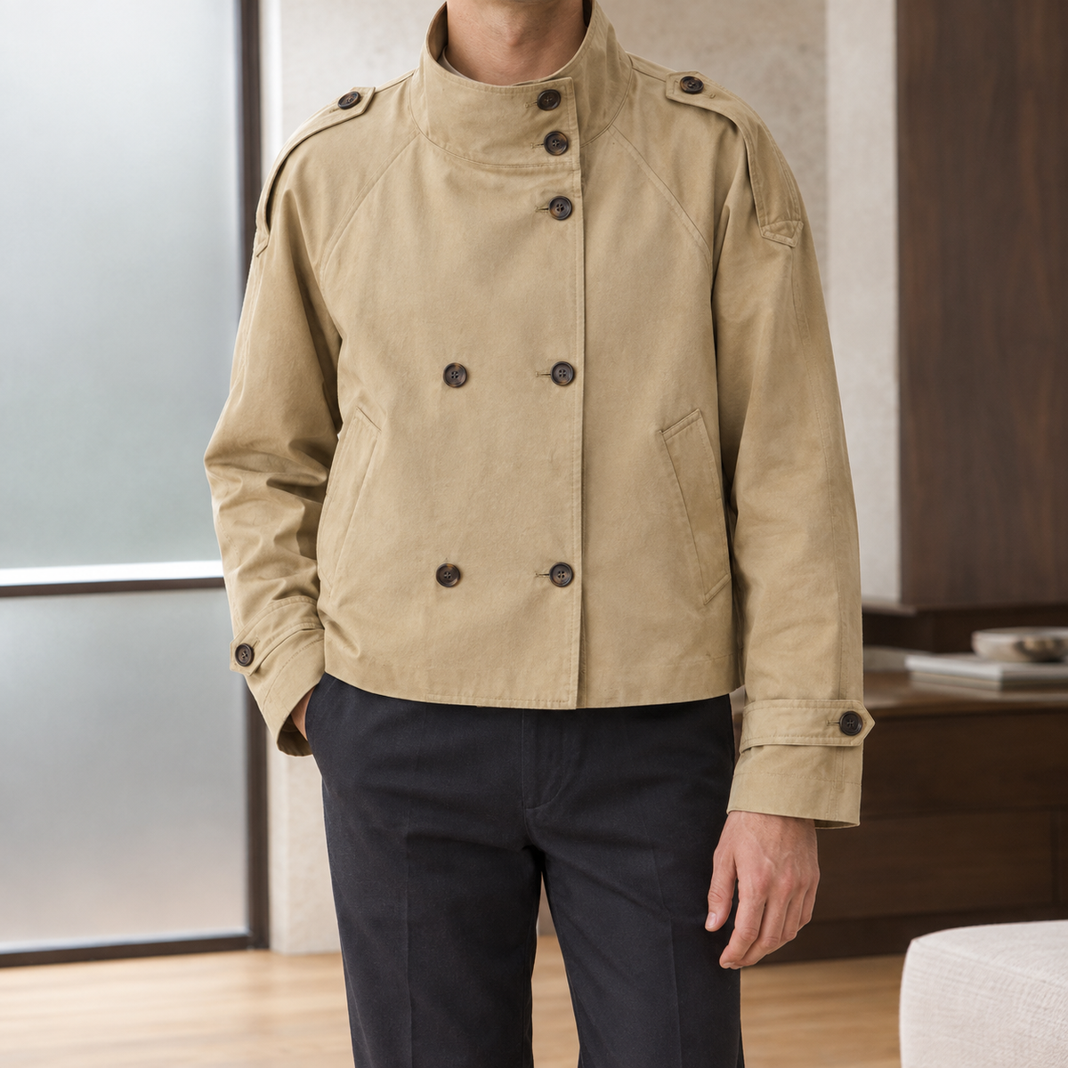 Owen Double-Breasted Jacket - Khaki
