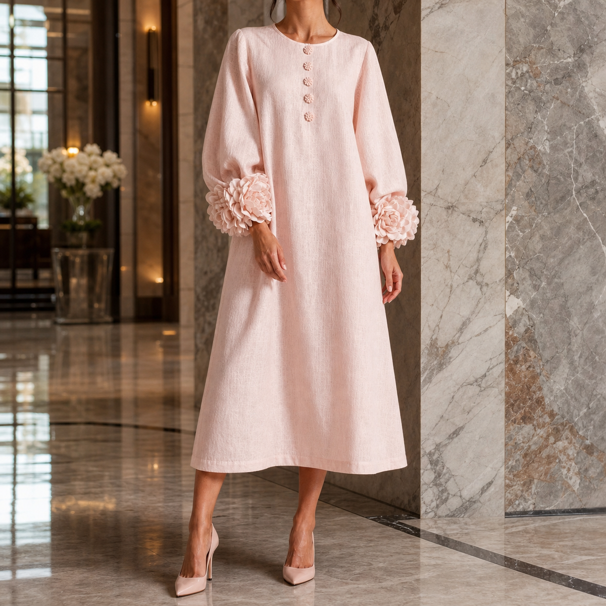Estella-Eve Floral Cuff Dress - Pink