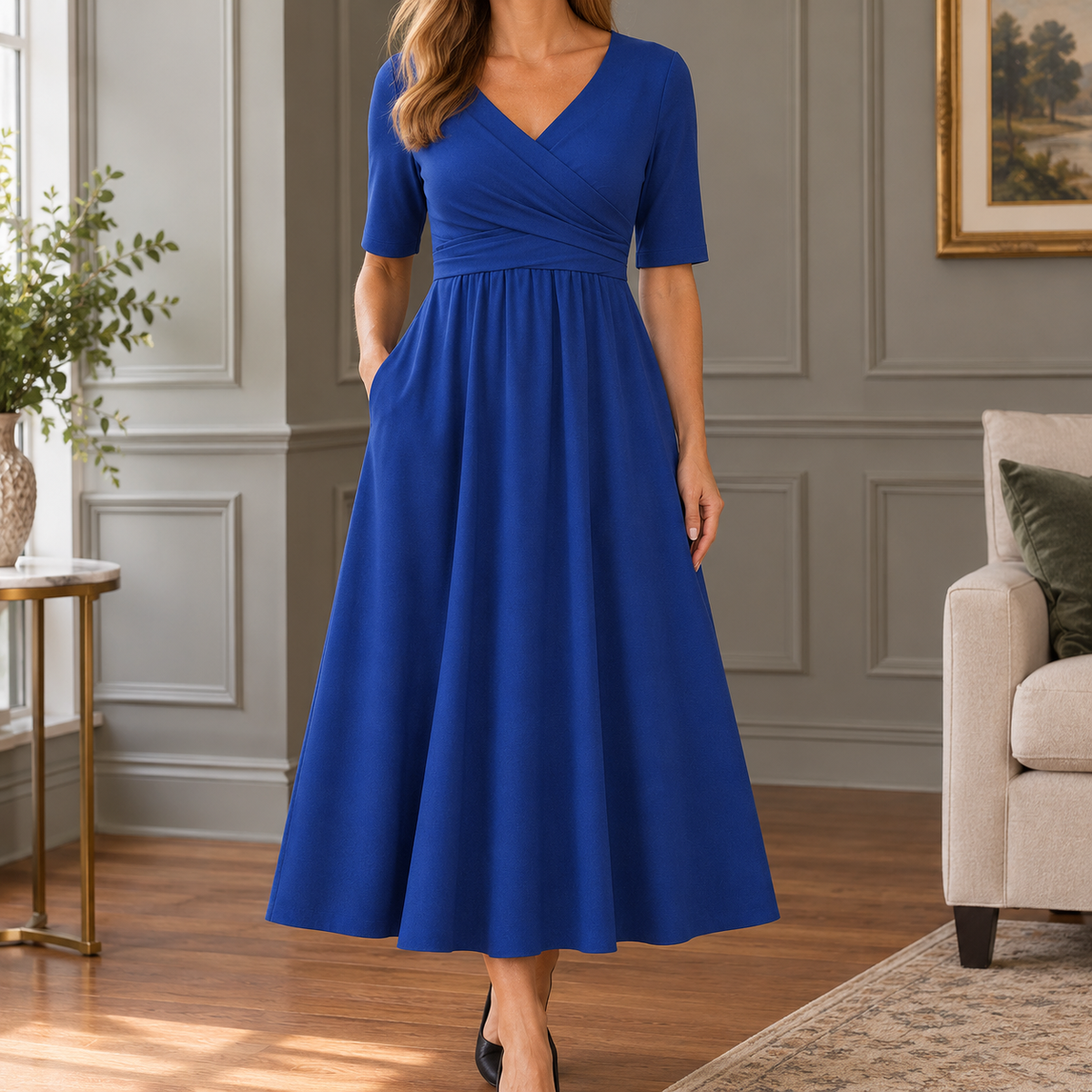 Heloise Wrap Midi Dress - Dark Blue