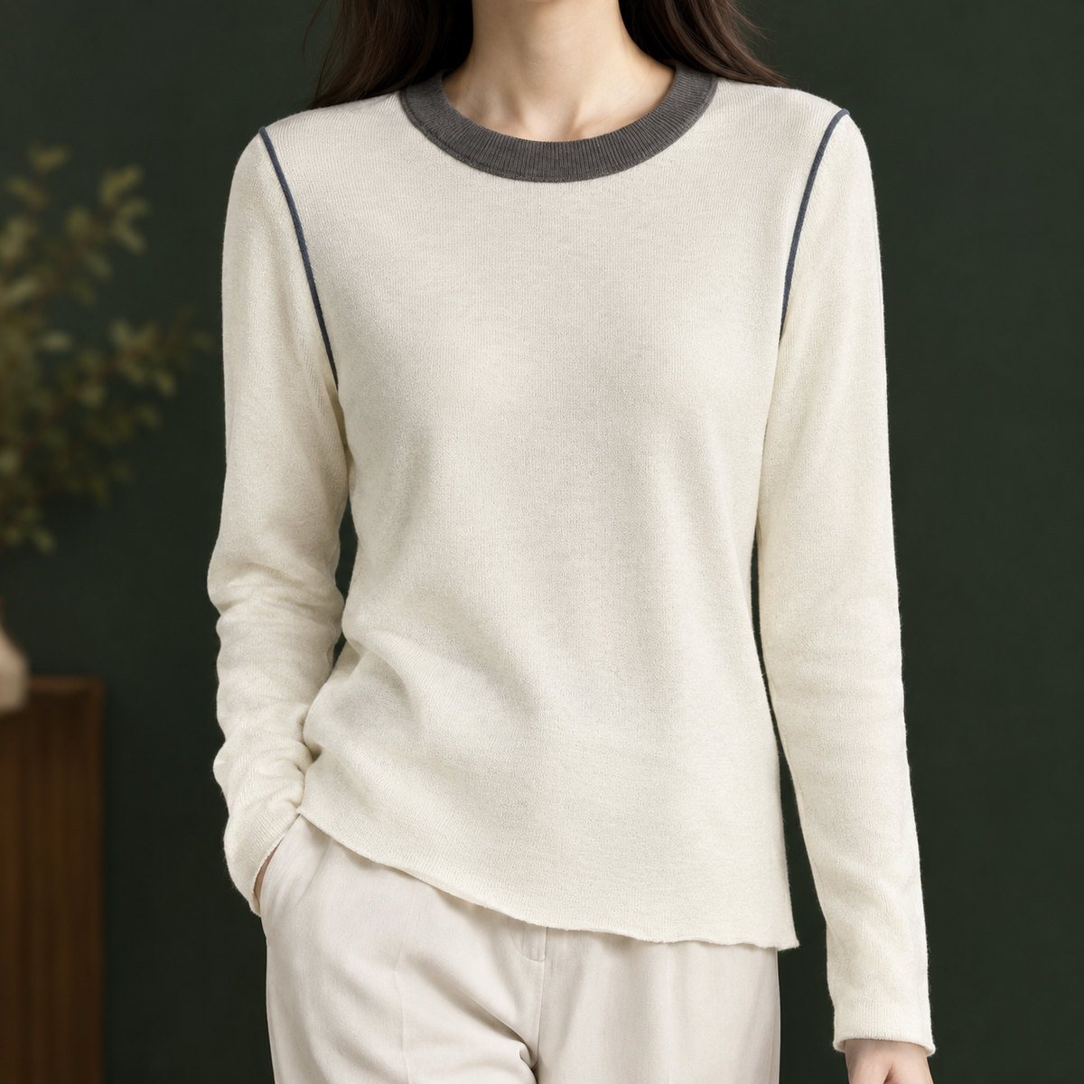 Cecily Contrast Knit Sweater - Apricot