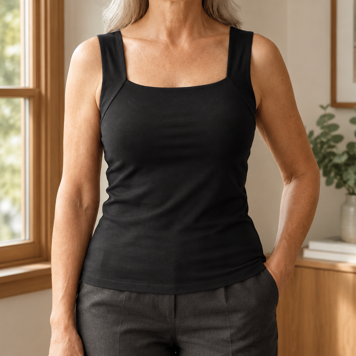 Lydia Built-In Bra Tank - Black
