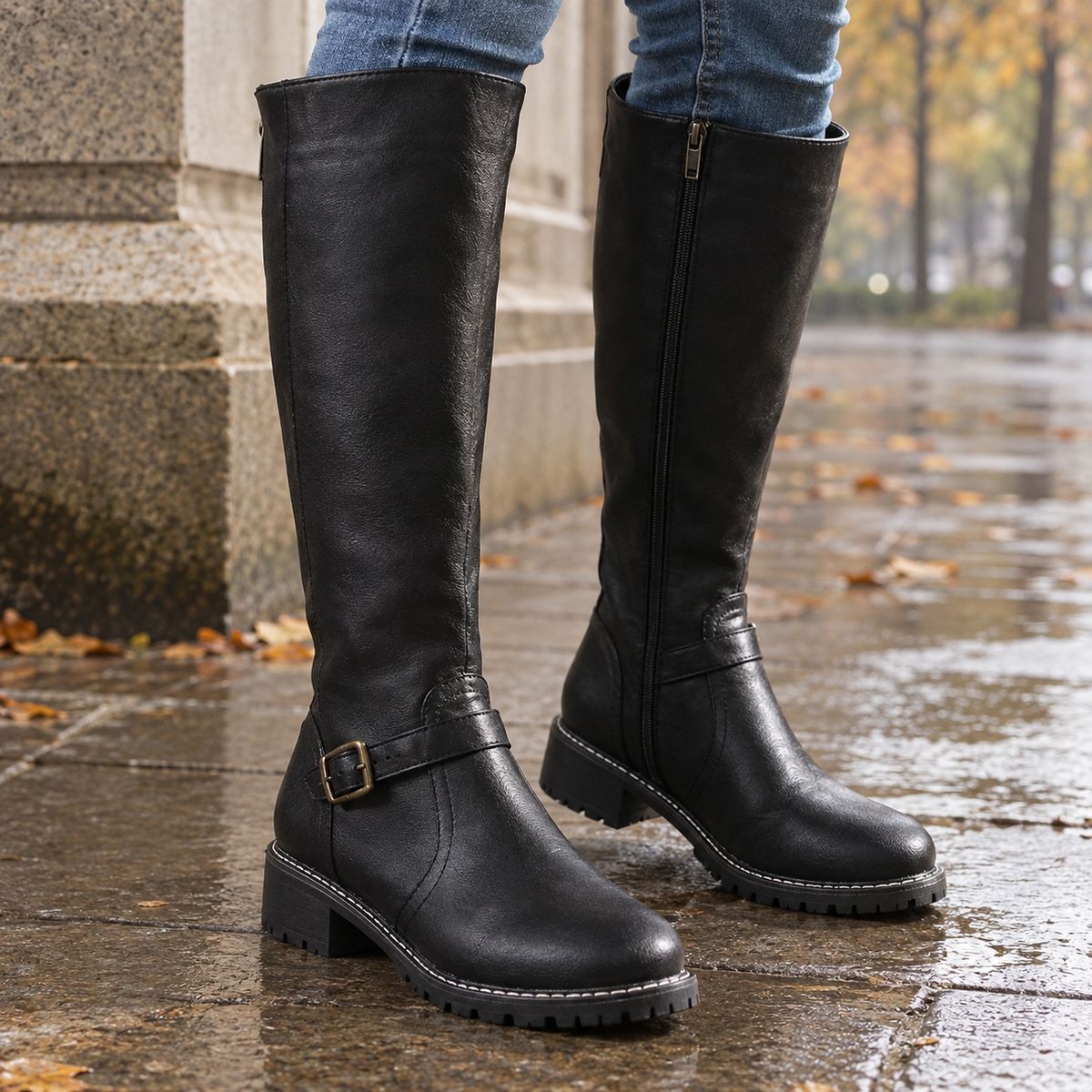 Montanari Buckle Knee Boots - Black