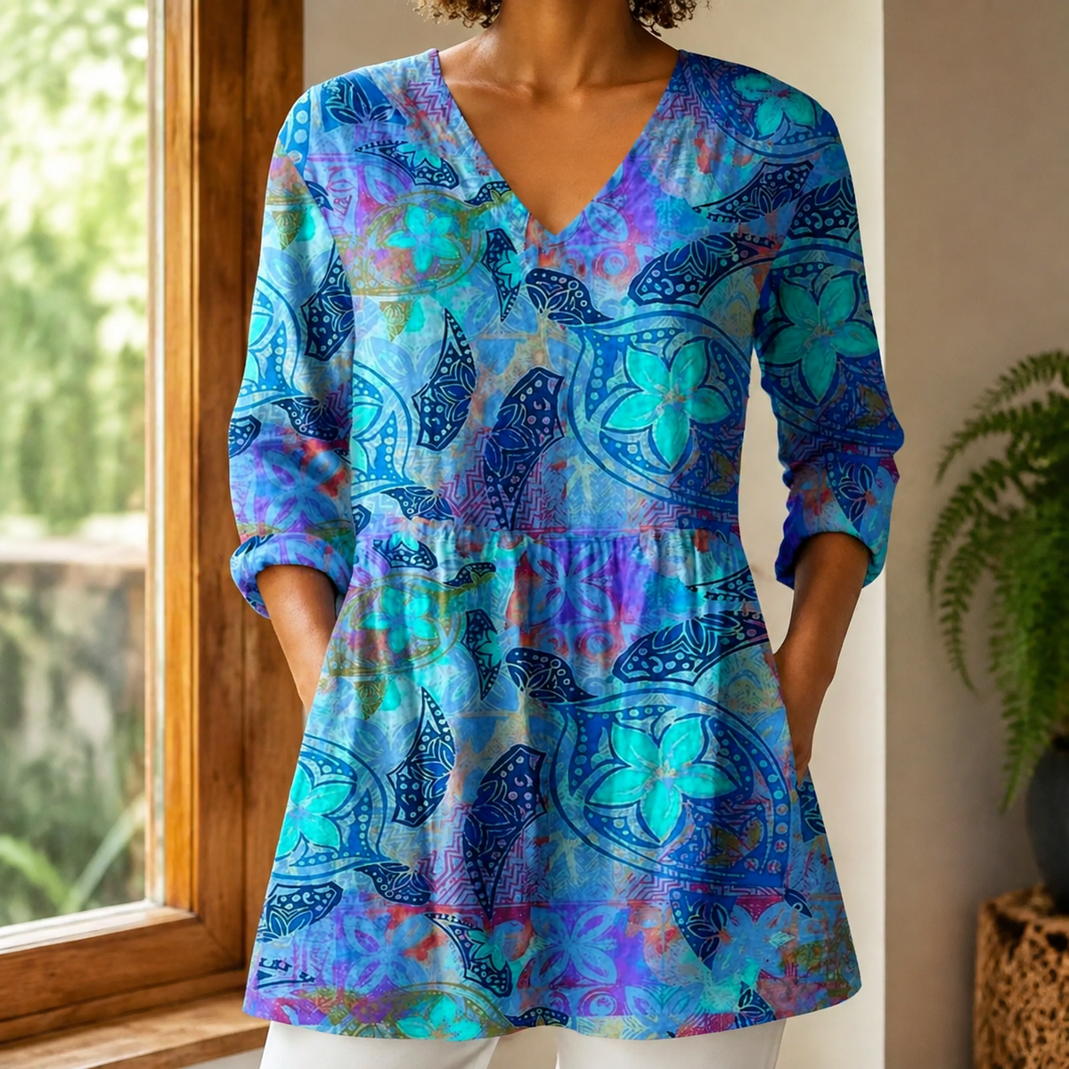 Helena V-Neck Blouse - Blue