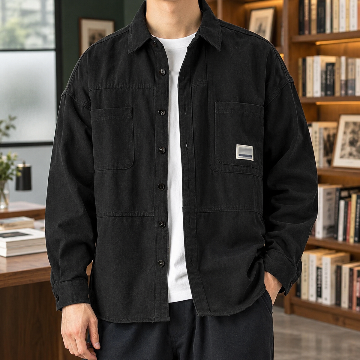 Halvard Cotton Overshirt - Black