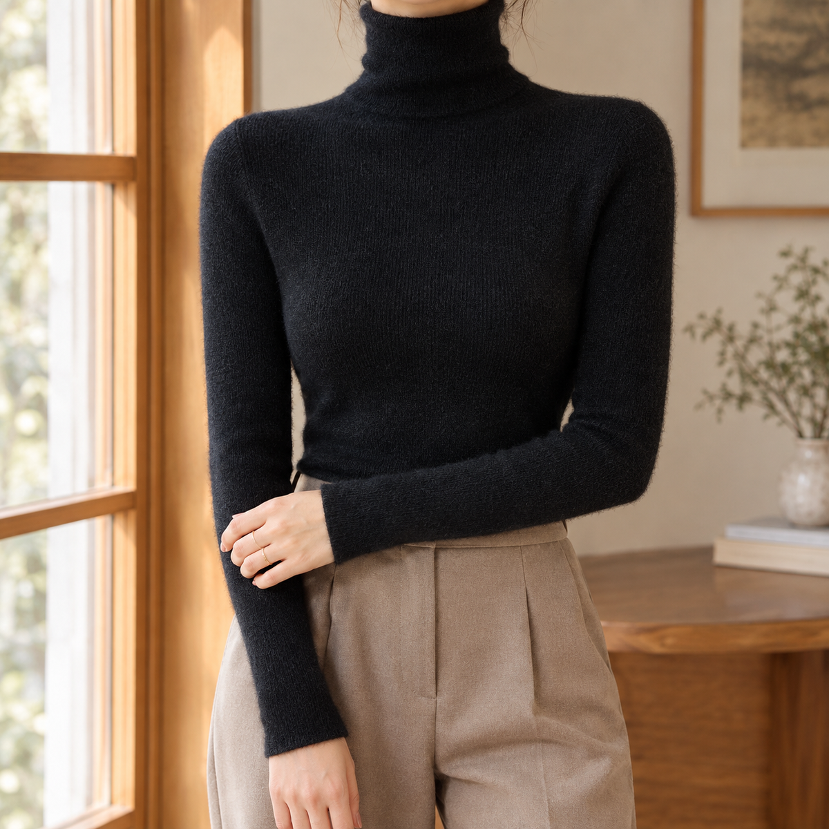 Valentine Ribbed Turtleneck Sweater - Black