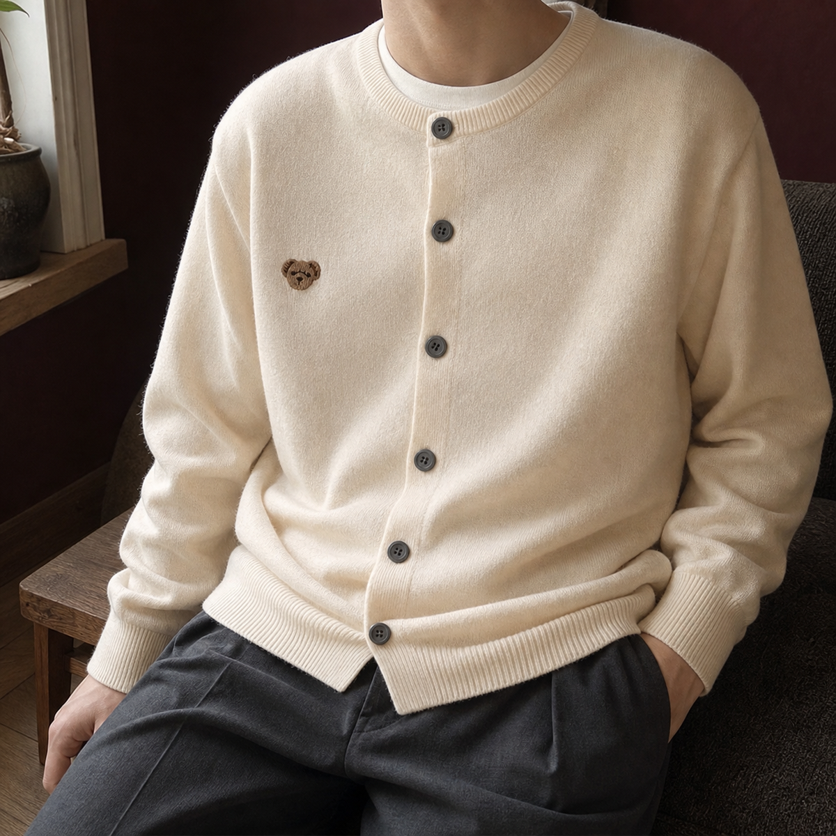 Cyprian Bear Knit Cardigan - Apricot