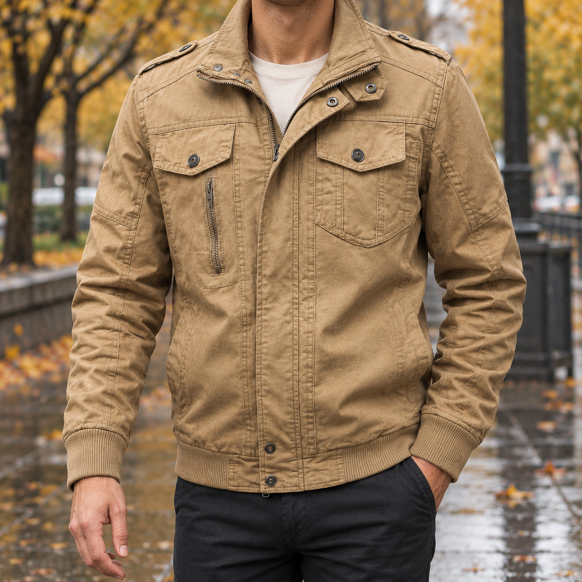 Lennox Cotton Utility Jacket - Khaki