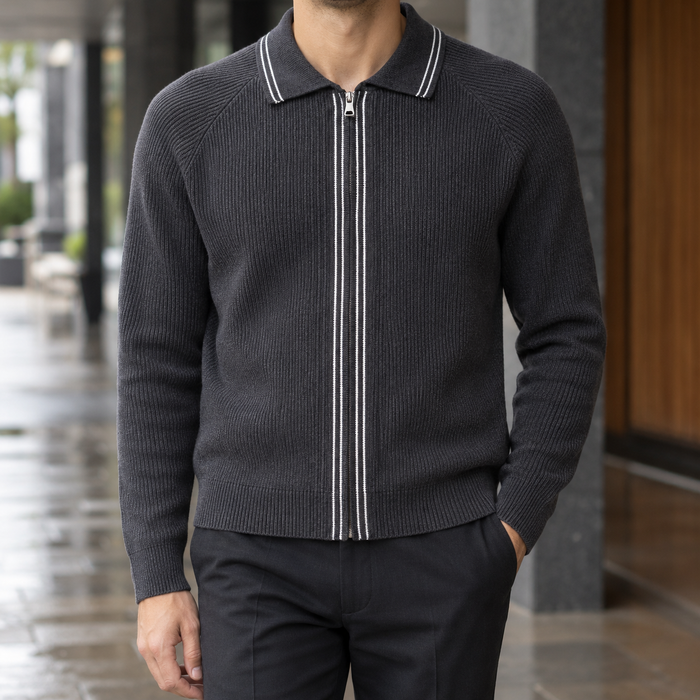 Alastair Ribbed Zip Sweater