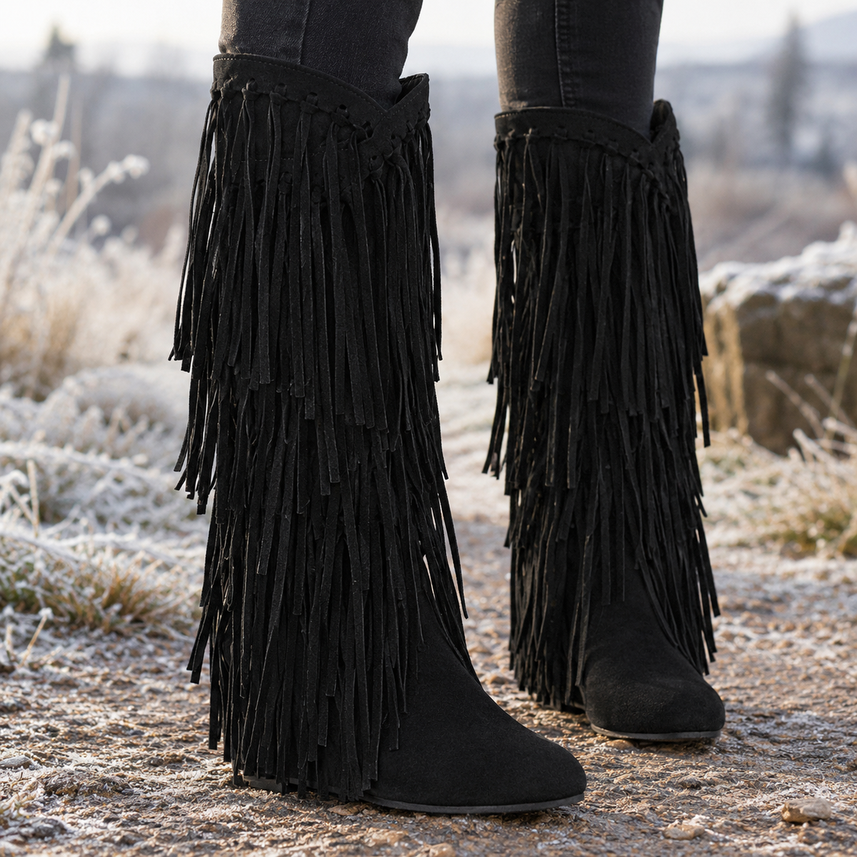 Olivetti Fringe Boots - Black