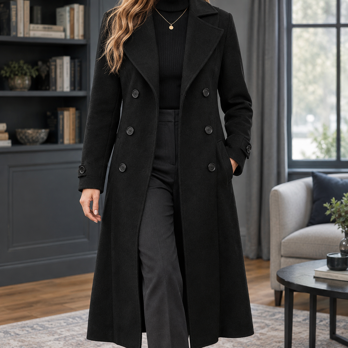 Severine Double Breasted Coat - Black