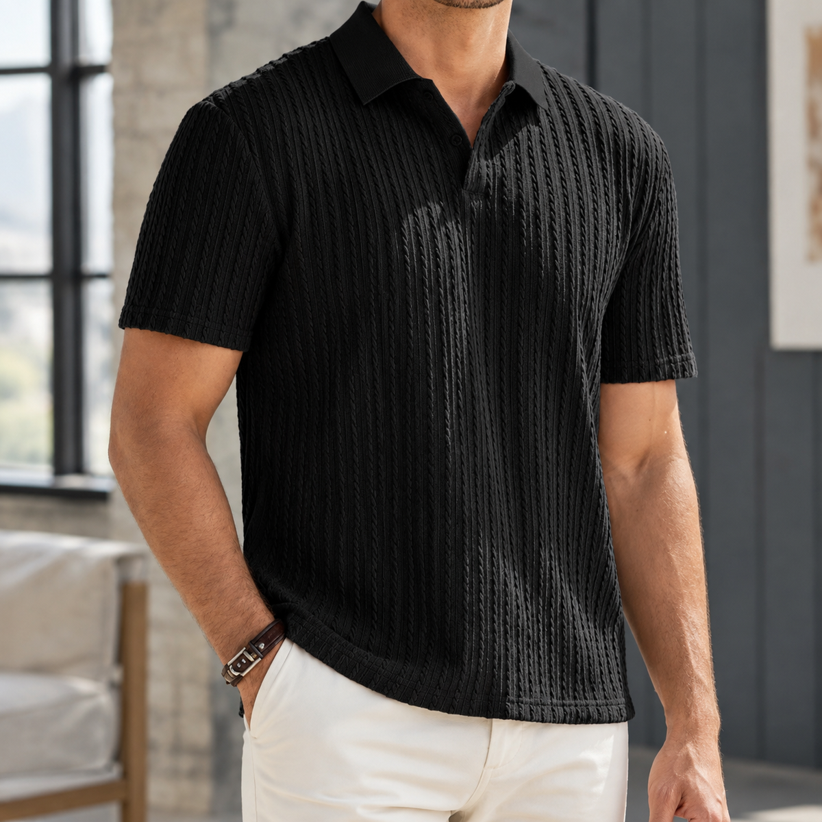 Anton Textured Polo - Black