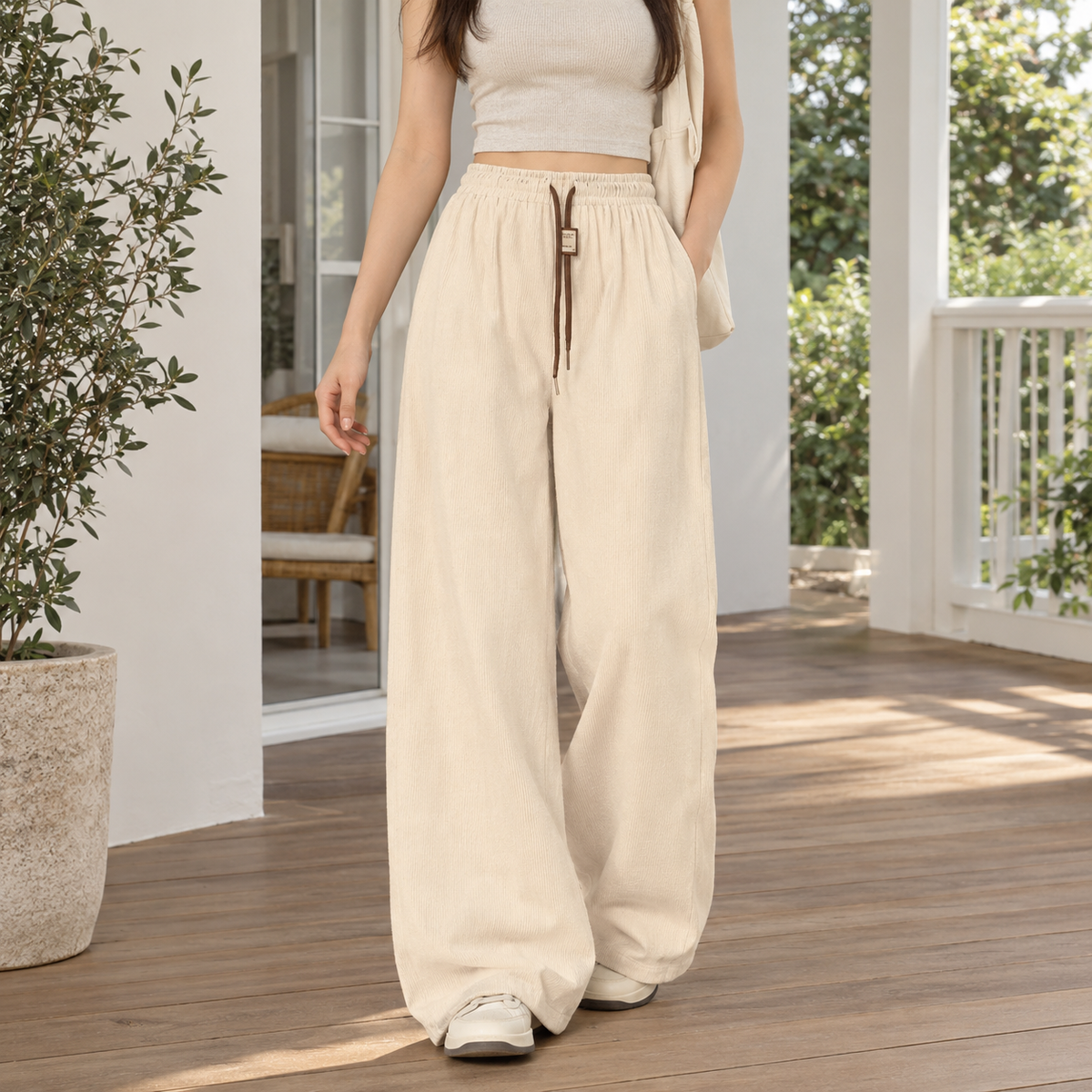 Quinn Wide Leg Pants - Cream White
