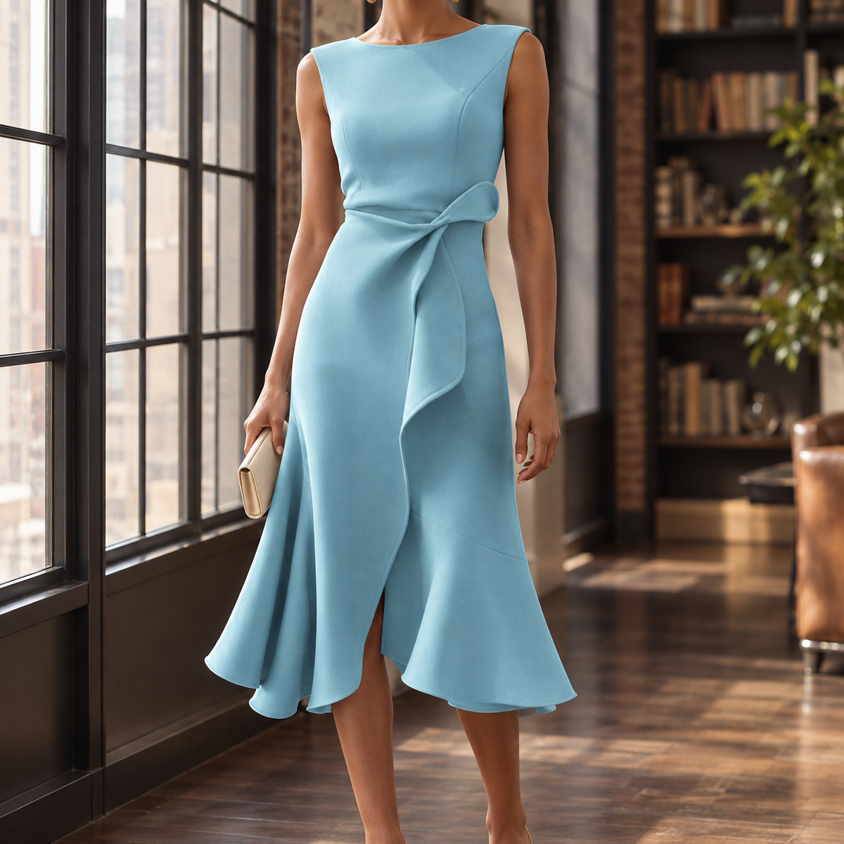 Faith Knotted Midi Dress - Light Blue