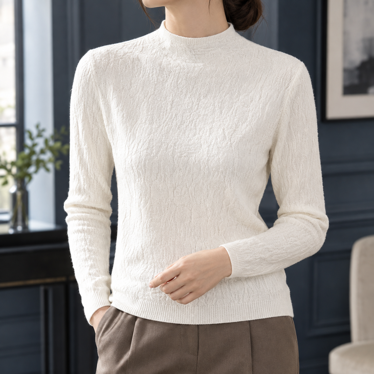 Quintina Textured Sweater - White