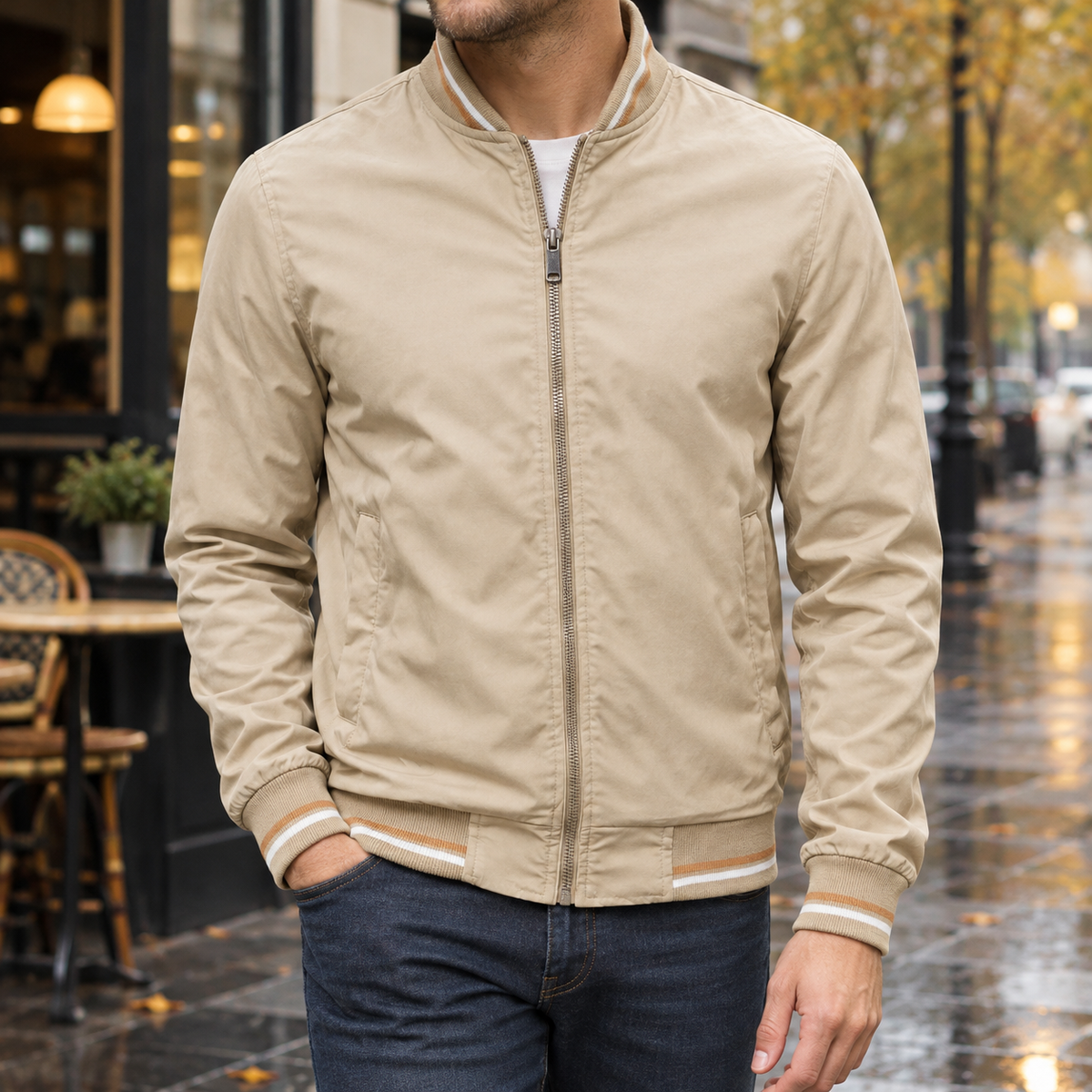 Stanley Ribbed Bomber Jacket - Khaki