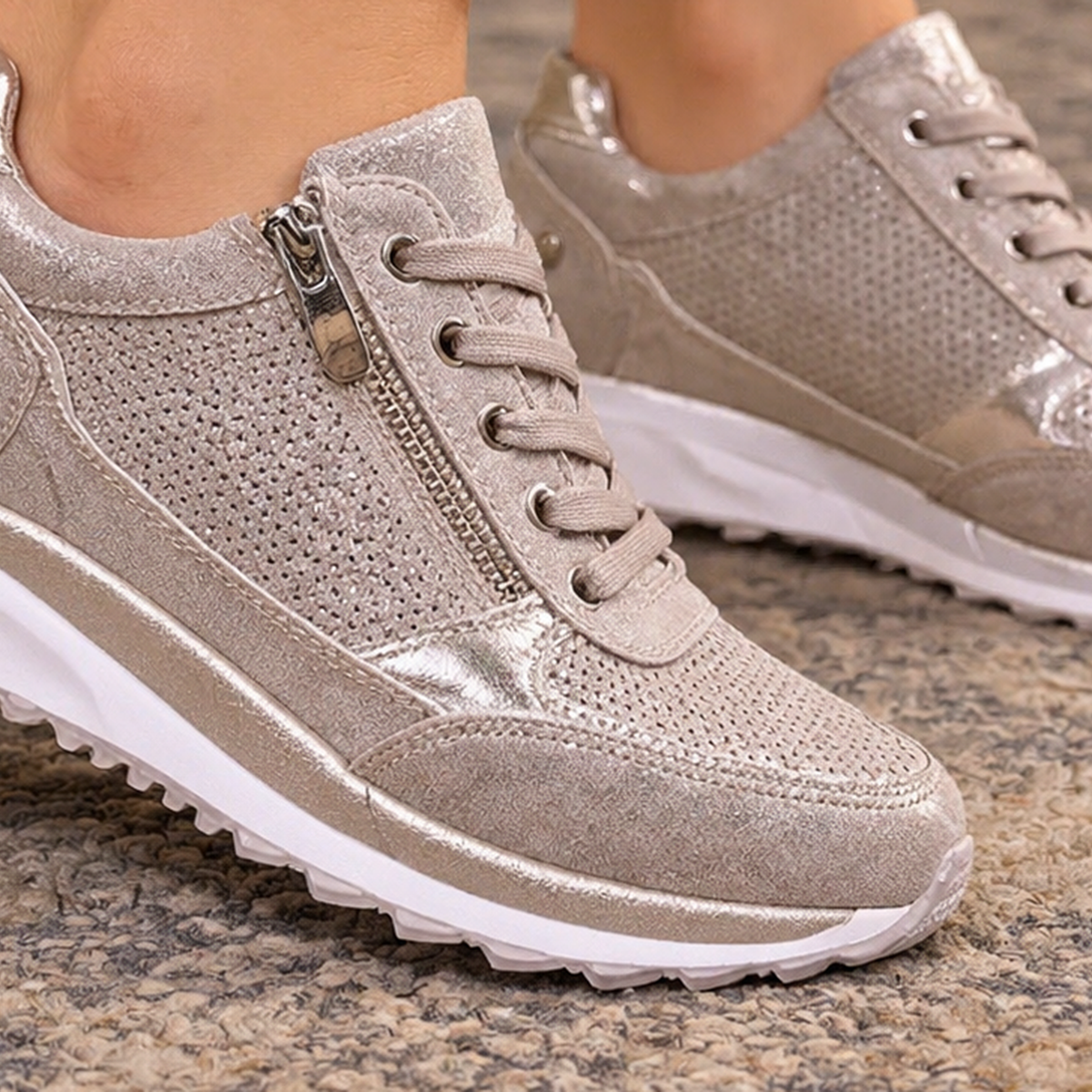 Arcuri Metallic Wedge Sneakers - Lead Product Detail