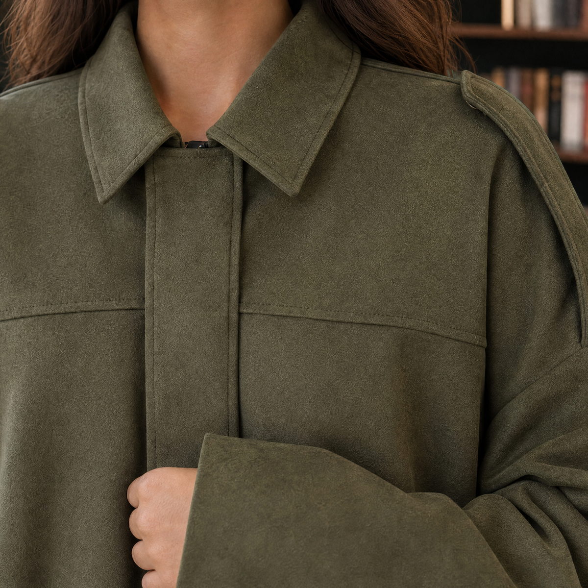 Henriette Suede Bomber Jacket - Lead Product Detail