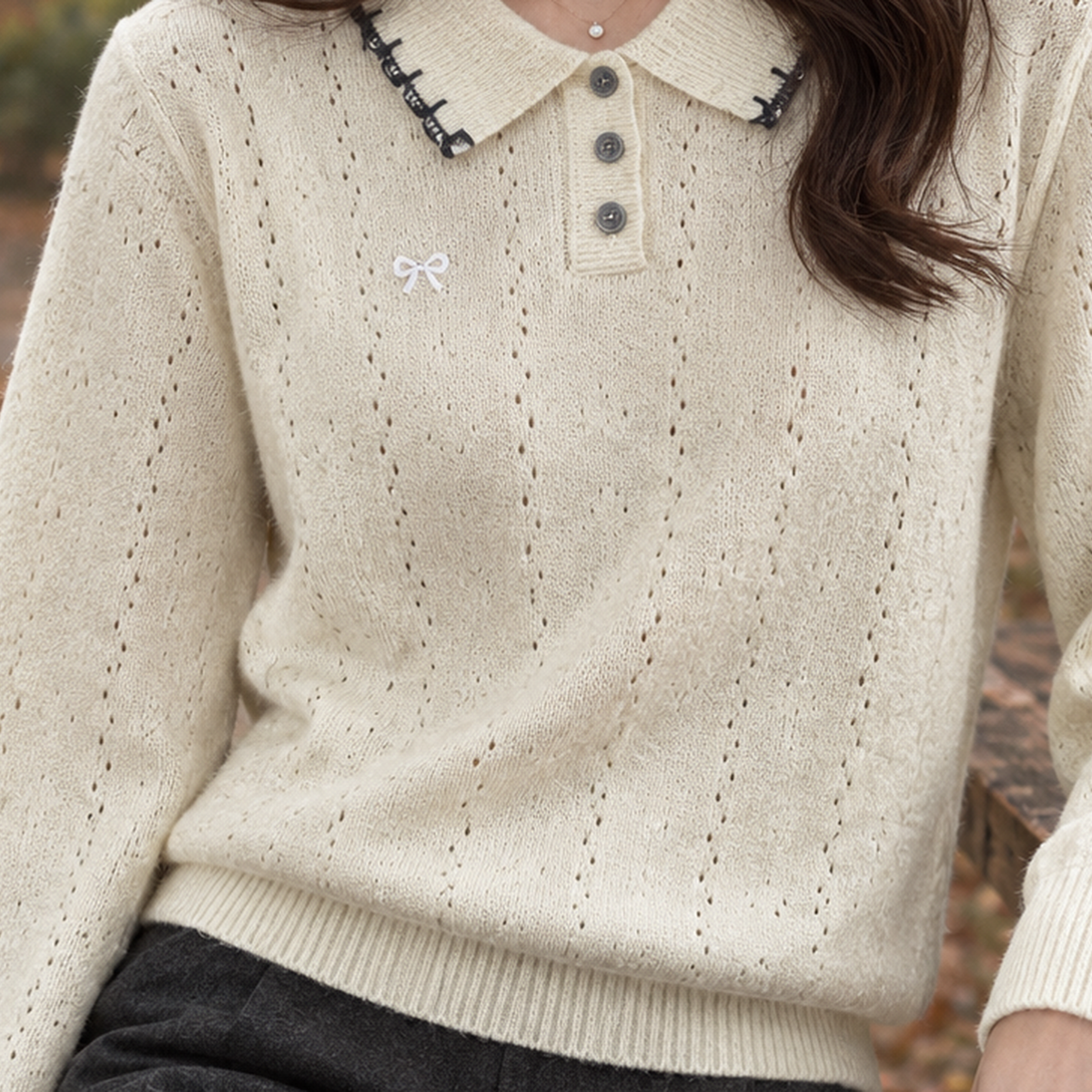 Ariane-Marie Pointelle Polo Sweater - Lead Product Detail