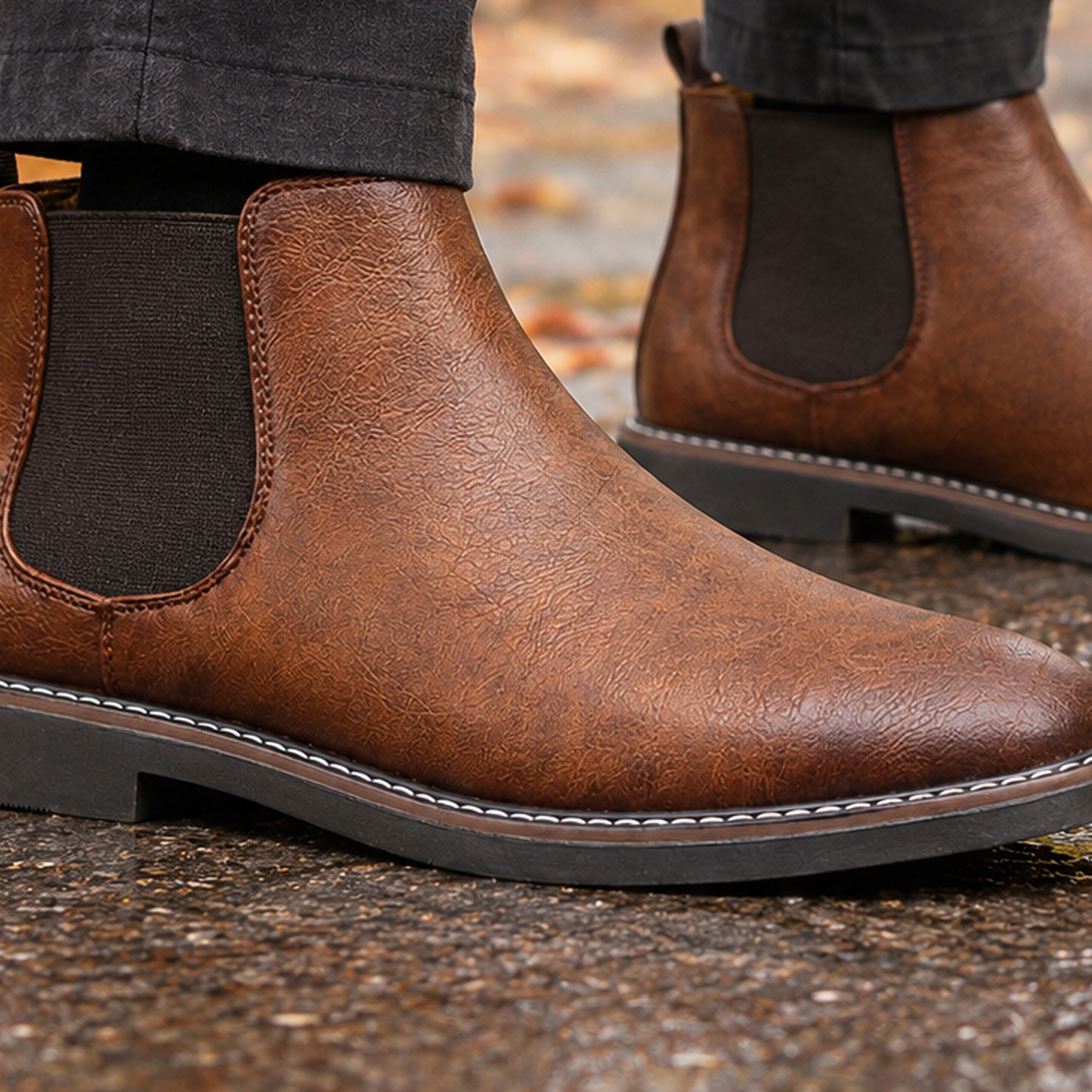 Valenza Leather Look Chelsea Boots - Lead Product Detail