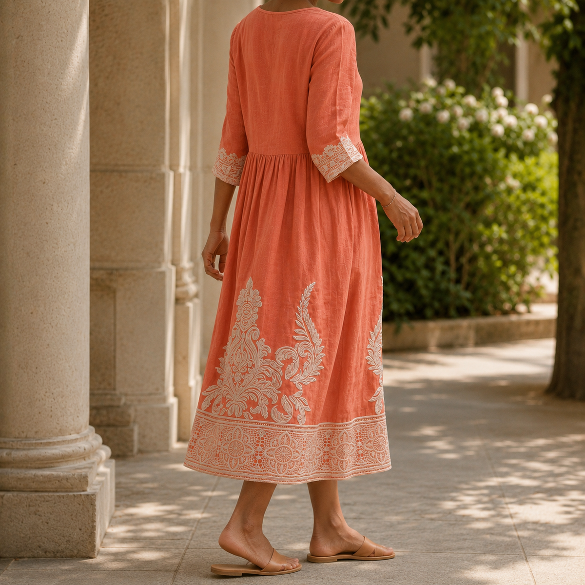 Paloma Embroidered Midi Dress - Lead Alternate View