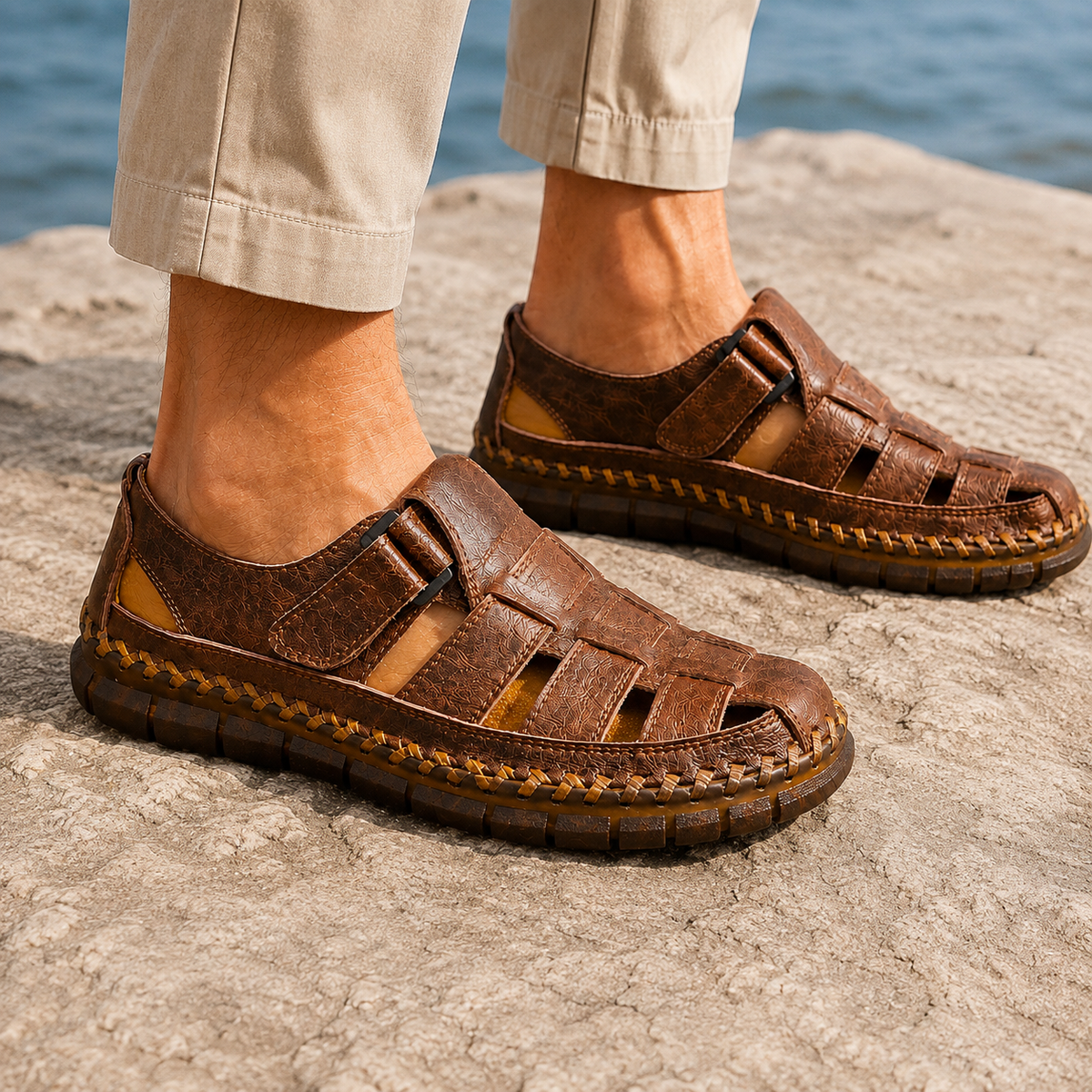 Emilio Leather Fisherman Sandals - Lead Alternate View